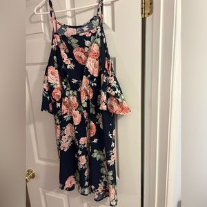 Shein blue floral cold shoulder dress size 1XL